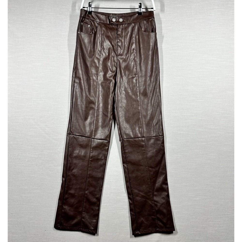 4th & Reckless Womens Pants Large Brown Faux Leather Pockets Modern Chic Casual